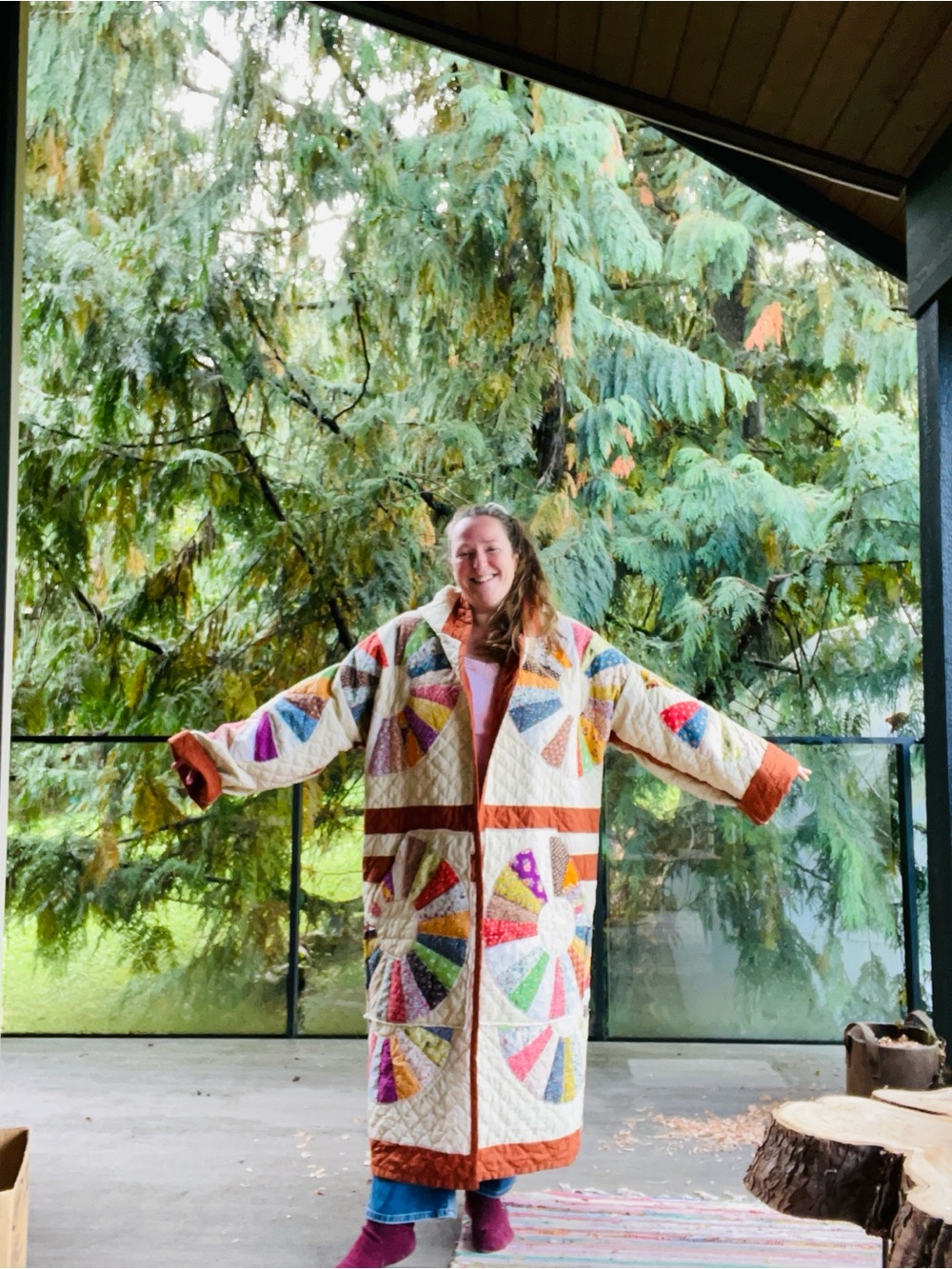 Handmade colourful dresden quilt Long jacket OS